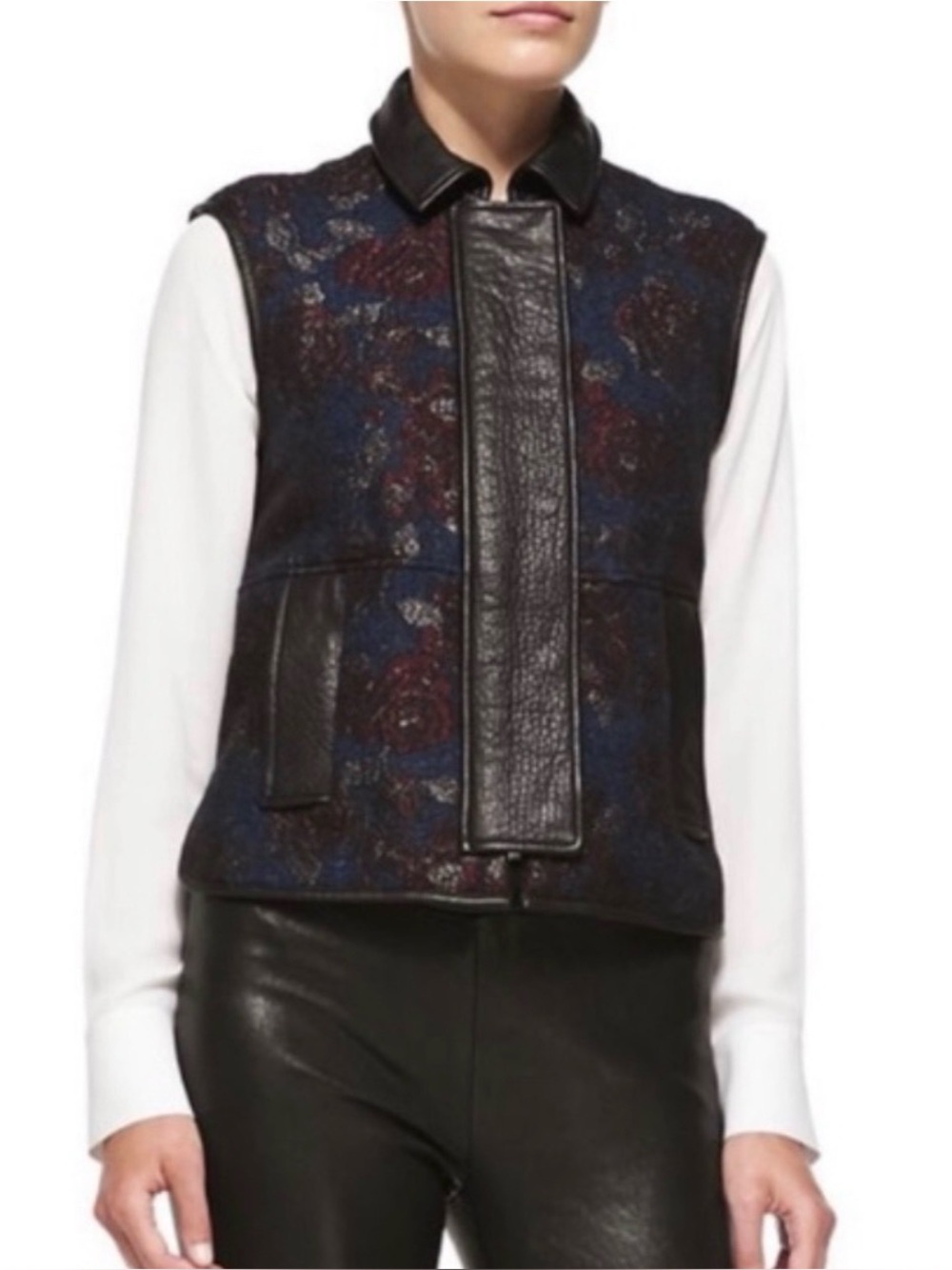 Rebecca Minkoff Waller Leather Trim Tapestry Vest Mohair Medium